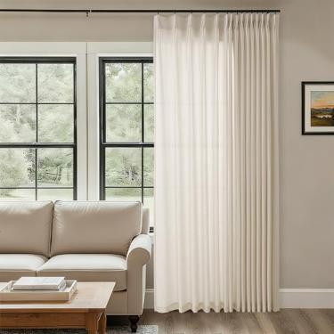 Imagem de Cortinas de linho extra largas com pregas de 250 x 213 cm para sala de estar, bege creme, filtro de luz, cortinas plissadas semitransparentes, para pátio, vidro, porta deslizante, jantar, janela