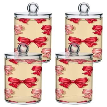 Imagem de ATTX Dispensador de suporte Qtip com laço vermelho rosa para bola de algodão, cotonete, frasco de boticário transparente, decoração de casa, pote de armazenamento de cozinha, pacote com 4 (213)