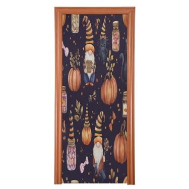 Imagem de Blueangle Capa para porta de potes de doces de gnomos elásticos fofos - Faixa de porta frontal de tecido elástico para Halloween, decoração de festa ao ar livre em casa (596)