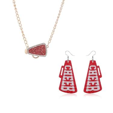 Imagem de QLUYCKW Conjunto de colar de líder de torcida para mulheres delicados ginastica megafone pingente colar com pingente de megafone glitter CHEER brincos de acrílico esportes de equipe joias, Medium