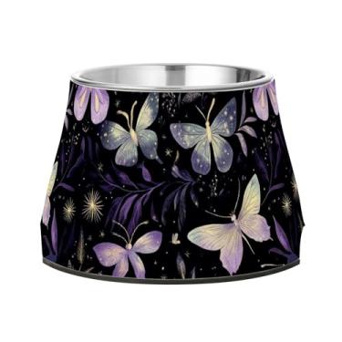 Imagem de SEHANY Tigelas de borboleta fofas para cães antiderrapantes de aço inoxidável com fundo de borracha para evitar tombamento, tigelas elevadas para comida e água quadriculadas para cães e gatos