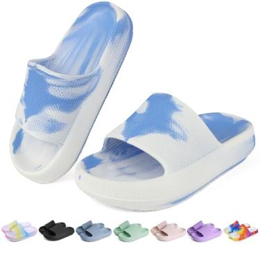 Imagem de OUYADU Chinelos infantis de praia para meninos e meninas chinelos de praia jovens piscina chuveiro EVA chinelos de verão (11 crianças pequenas - 6 crianças grandes), Tingimento de ligadura azul, 12