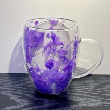 Imagem de KOUHTIKA Canecas de café de parede dupla flor caneca de café com alça copos de vidro resistentes ao calor decorativos 293 ml copo de cappuccino transparente para chá quente frio leite latte vinho