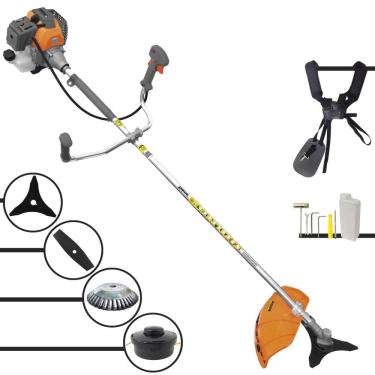 Imagem de Aparador de Grama À Gasolina Tekna RL520P 52cc 2HP 2T Completa Com Carretel de Nylon + Faca 2 Pontas + Faca 3 Pontas + Escova Rotativa de Aço