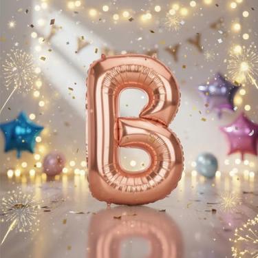 Imagem de Balões B grandes de ouro rosa de 81 cm com letra B, balões de blphabet Mylar preenchidos com hélio para festas de aniversário e decorações de aniversário, suprimentos de decoração de festa em ouro