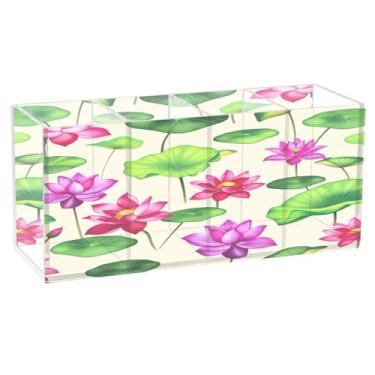 Imagem de CEBUGI Porta-lápis de acrílico transparente com 4 compartimentos, organizador de pincéis de maquiagem com flores coloridas para armazenamento em casa e escritório