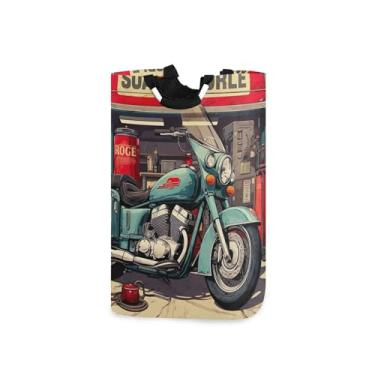 Imagem de xigua Cesto de roupa vintage com padrão de motocicleta, grande, com alça, cesto de roupas dobrável, cesta de armazenamento dobrável para organização de brinquedos e roupas no quarto, banheiro e