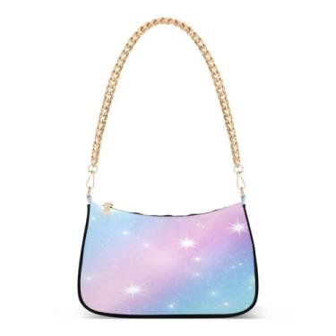 Imagem de CEBUGI Bolsas transversais femininas bolsa de ombro azul roxo fundo gradiente bolsas elegante bolsa clutch com alça de corrente