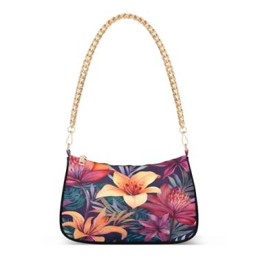 Imagem de CEBUGI Bolsas transversais femininas bolsa de ombro aquarela floral bolsa clutch elegante com alça de corrente