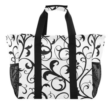 Imagem de Wassud Sacolas de compras reutilizáveis florais vintage grande bolsa organizadora de lona impermeável para praia, piquenique, lavanderia, viagem