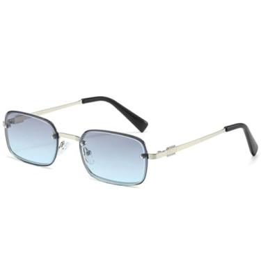 Imagem de JRLLFD Óculos de sol femininos com armação pequena de metal, luxuosos, retrô, masculinos, para áreas externas, verão, UV400 (prata, cinza, azul)