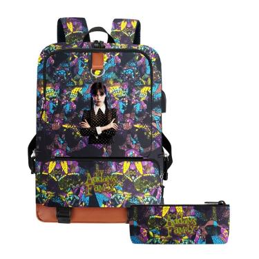 Imagem de Mochila escolar às quartas-feiras, desenho animado para crianças, 2 unidades/conjunto