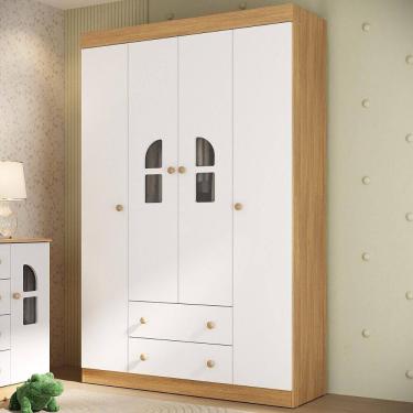 Imagem de Guarda-roupa Infantil 122cm com Vidro 4 Portas e 2 Gavetas Amora Multimóveis MP4509