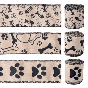 Imagem de Magibeads 3 rolos com tema para animais de estimação de 61 mm (2,4 polegadas) fitas de poliéster embalagem de presente gravata borboleta acessórios de roupas para animais de estimação ornamentos de