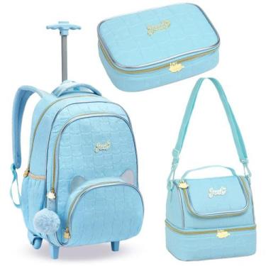Imagem de Kit Material Escolar Mochila C/ Rodinhas + Lancheira Térmica + Estojo 