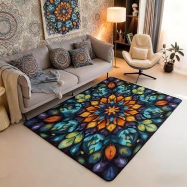 Imagem de Tapete mandala vintage 12 x 18 cm, estilo boêmio, aquarela, flor, sala de estar, tapetes florais boho para quarto, decoração antiga, tapete damasco vitoriano, tapete interno