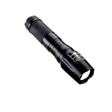 Imagem de Lanterna Tática LED T6, Zoom Ajustável 2000x, 5 Modos, Alumínio, Preta, 100.000 Horas