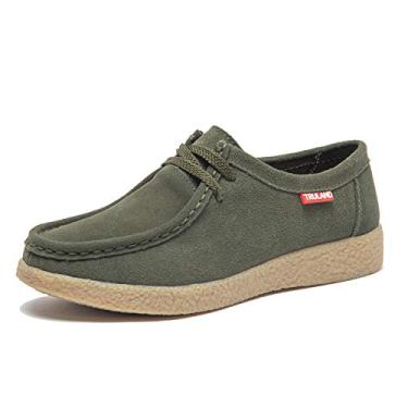 Imagem de TRULAND Mocassim feminino casual – Sapato Oxford Wallabees de camurça de couro com cadarço, Cinza, 9