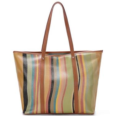 Imagem de BOYATU Bolsa de couro legítimo: Bolsa de couro grande para mulheres - Bolsa de designer de moda feita à mão para mulheres (arco-íris), Pulseira marrom, XX-Large