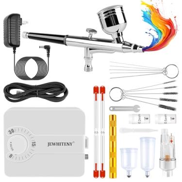 Imagem de JEWHITENY Kit profissional de aerógrafo: Airbrush para unhas, ferramenta de pintura em spray multifuncional, conjunto de maquiagem de bocal de 0,2/0,3/0,5 mm, máquina de aerógrafo de unhas para
