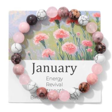 Imagem de MMIUAEG Pulseira de pedra do mês do zodíaco para mulheres e homens, pulseira de pedras coloridas para aniversário, Natal, formatura e cartão de desejos para reduzir a ansiedade, mês do zodíaco, Medium