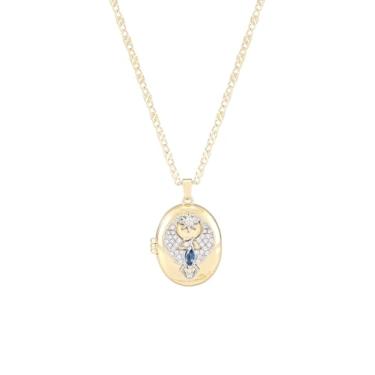 Imagem de Colar de medalhão feminino com foto de ouro 14 K, design de águia com detalhes em zircônia azul, joia elegante de lembrança com corrente ajustável de 40 a 45 cm, presente personalizado para Natal