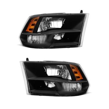 Imagem de AXLAHA Compatível com Dodge Ram 2500/3500 2010-2018 Âmbar (estilo quádruplo e duplo) para 09-18 Ram 1500 preto conjunto de farol com refletor de substituição esquerda + direita (não inclui lâmpadas)
