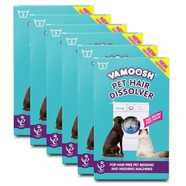 Imagem de Vamoosh Removedor de pelos de animais de estimação para lavanderia 18 x 3,142 g (6 caixas) removedor de pelos de cães e removedor de pelos de gato para máquina de lavar (até 18 lavagens), limpador de