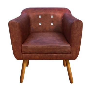 Imagem de Poltrona Sala Decorativa com Strass Julia Pé Palito Castanho Sintético Pu Nozes M11- D'Rossi