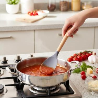 Imagem de Espátula Pá em Silicone com Cabo Madeira Cinza 31cm Coberturas