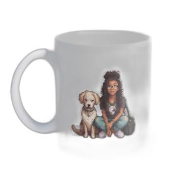Imagem de Caneca Xícara de Café Porcelana 300ml Arte em Pixel Mulher e Cachorro
