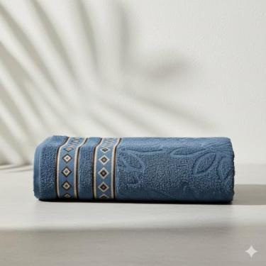 Imagem de Toalha de Banho Felpa 100% Algodão 150cm x 75cm Gramatura 350g/m² - Estampada e Hipoalergênica com Alta Absorção - Azul