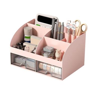 Imagem de Organizador de Mesa Escritório com 6 Compartimentos e 2 Gavetas Transparentes Porta-canetas Lápis para Decoração Estética Caixa Armazenamento Cartões Visita Celular Papelaria Organização em Casa