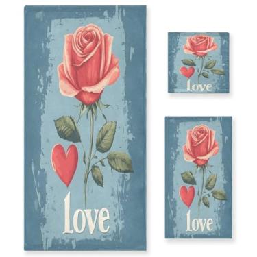 Imagem de Wassud Rose Love Conjunto de 3 toalhas de banho para dia dos namorados, toalhas super macias e absorventes para banheiro, toalhas de banho de secagem rápida, toalha de banho para academia, spa, hotel