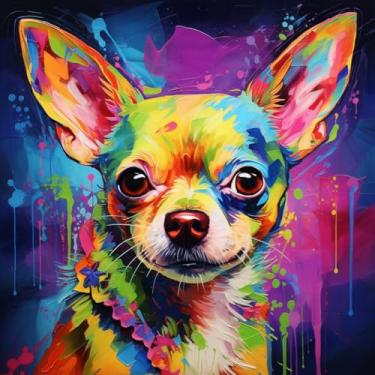 Imagem de Chihuahua Rainbow Dog 5D Diamond Art Painting Full Square Drill Diamond Art Painting by Number Kits para adultos Mosaico ponto cruz para decoração de parede 35,56 x 35,56 cm (1)