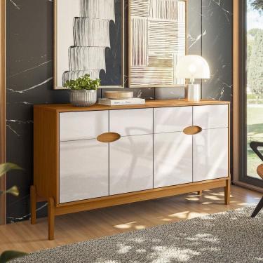 Imagem de Aparador Buffet Intense 4 Portas Retrô Com Pés De Madeira Freijó - Off White Perolizado - Movelove Freijó - Off White Perolizado