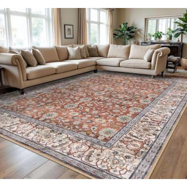 Imagem de KUTA Tapete floral vintage, 22,5 x 30,5 cm, tapetes laváveis grandes para sala de estar, antiderrapante, terracota, ultrafino, estampa macia, flor envelhecida, tapete tradicional para quarto, sala de