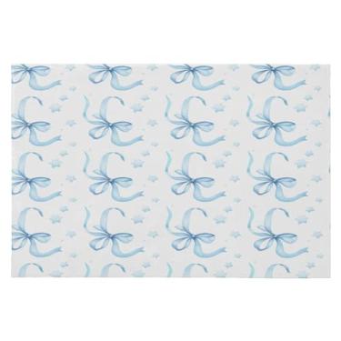 Imagem de Wassud Tapete de porta de laço azul 61 x 89 cm, tapete de área lavável antiderrapante com suporte de borracha, tapete macio e macio para sala de estar, quarto, entrada, entrada