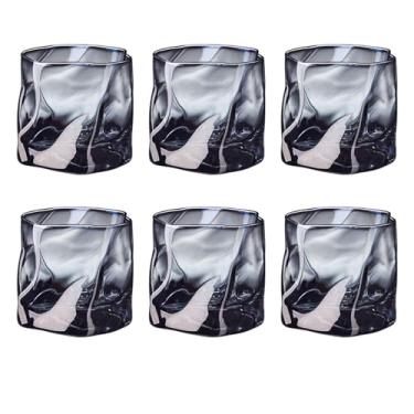 Imagem de Copo de uísque de 280 ml, conjunto caseiro, copo de vidro colorido de cerveja, copos torcidos irregulares - copo de uísque quadrado minimalista, eleve sua experiência de degustação (B)