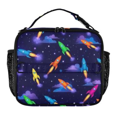 Imagem de Joisal Lancheira de desenho animado espacial com foguetes coloridos personalizados para mulheres e meninas, alça de ombro ajustável, lancheira masculina e infantil para trabalho, linda bolsa com