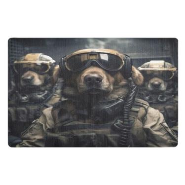 Imagem de Funny Dogs Capacho Forças do Exército 81 cm x 50 cm Tapetes engraçados de boas-vindas para porta da frente antiderrapante para entrada externa pátio varanda