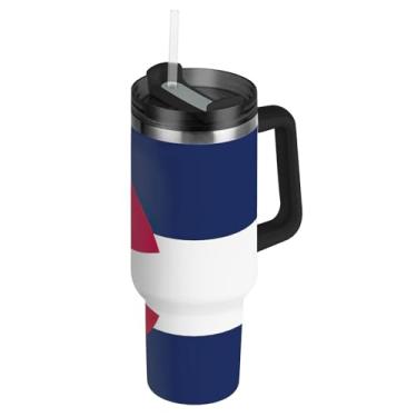 Imagem de Copo de 1,134 g com alça Copos de aço inoxidável com tampa e canudos Garrafas de água de carros à prova de vazamento Caneca de café quente isolada para carro bandeira do estado do Colorado