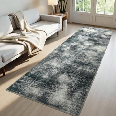 Imagem de Joydeco Tapete de corredor lavável 5 x 15 cm para corredor, tapetes modernos abstratos antiderrapantes macios, tapete baixo para entrada, quarto, cozinha, lavanderia, cinza claro, branco e cinza