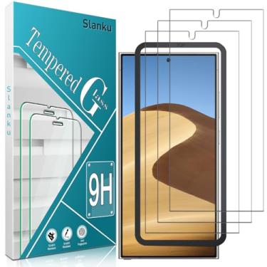 Imagem de Slanku [Pacote com 3 para Samsung Galaxy S25 Ultra protetor de tela de vidro temperado com moldura de instalação, suporte para leitor de impressões digitais, cobertura total, compatível com capas