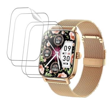 Imagem de Oshmirian Pacote com 4 protetores de tela para Smart Watch Paukila P91 de 4,7 cm – Película TPU 6H, antiarranhões, anti-impressões digitais, sem bolhas, à prova de estilhaçamento, à prova de poeira