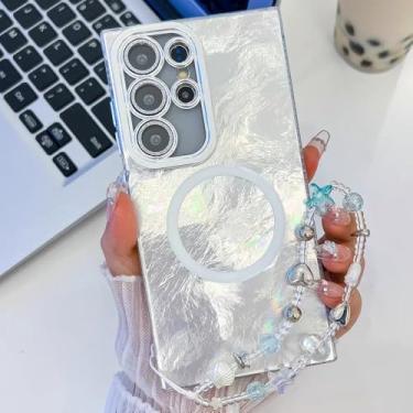 Imagem de Capa magnética com cordão de mão com ondulações d'água para Samsung S25 Ultra para Samsung A55 A56 A54 A35 A36 S24 Ultra S24 FE S23, A6, para Samsung A54 5G