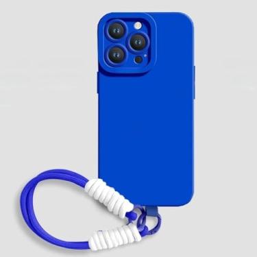Imagem de Capa protetora de silicone líquido com alça para iPhone 16E 16 14 15 Plus 12 13 Mini 11 16 Pro X XR XS Max SE, capa macia, azul claro, para iPhone X