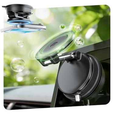 Imagem de CloudValley Suporte magnético para telefone 2 em 1 com aroma de carro, design de suporte de ventosa ultra-ventosa para MagSafe iPhone 17/16/15/14/13 [difusor de fragrância e suporte dobrável