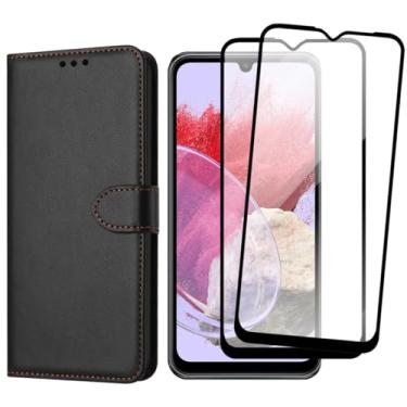 Imagem de Kit Capa Carteira Para Galaxy M34, Porta Cartões Preta com Fechamento Magnético + 2 Películas de Vidro 3D
