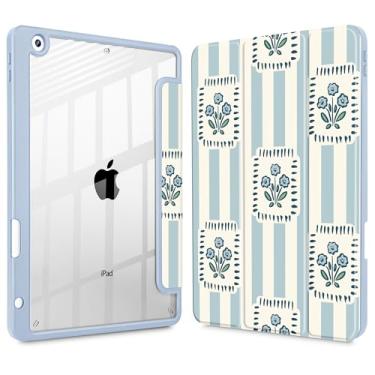 Imagem de Mektron Capa impressa para iPad de 10,2 polegadas 2021/2020/2019, para iPad 9ª/8ª/10ª geração, porta-lápis embutido com capa à prova de choque, capa transparente + suporte de três dobras, floral